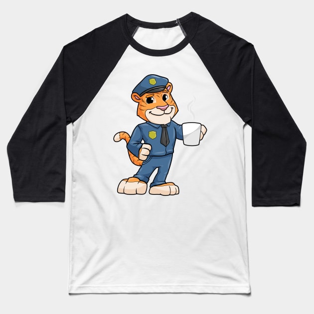 Tiger as a police officer with hat and a drink Baseball T-Shirt by Markus Schnabel